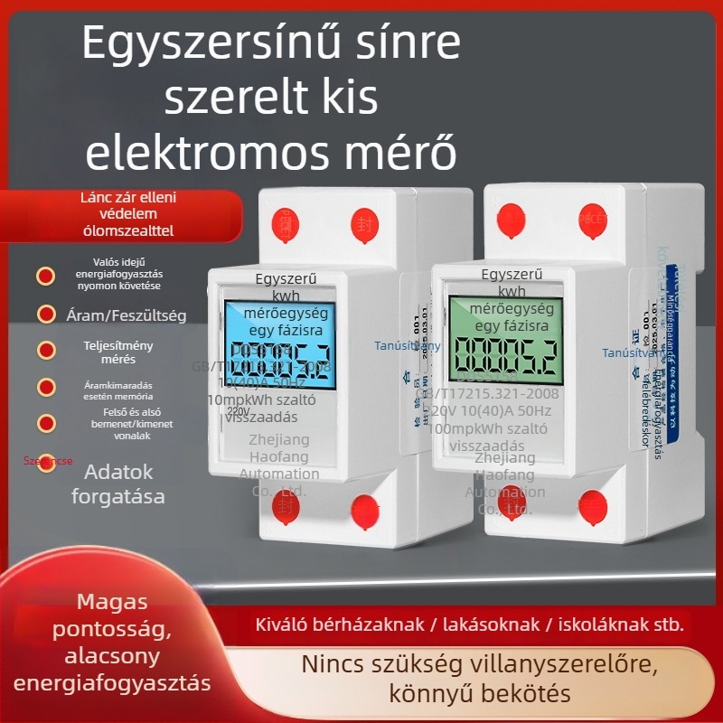 Haofang Háztartási Kis Méretű Egynapos DIN-sínre Szerelhető Elektromérő, Anti‑Tolvaj plombával, LCD kijelzővel, Elektronikus Energiamérő