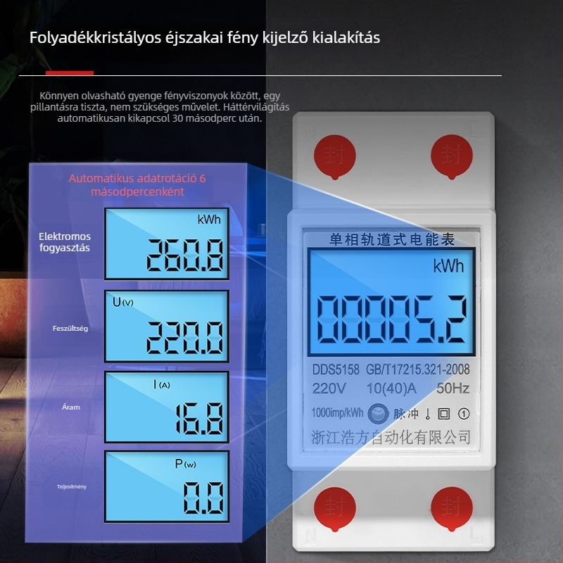 Haofang Háztartási Kis Méretű Egynapos DIN-sínre Szerelhető Elektromérő, Anti‑Tolvaj plombával, LCD kijelzővel, Elektronikus Energiamérő