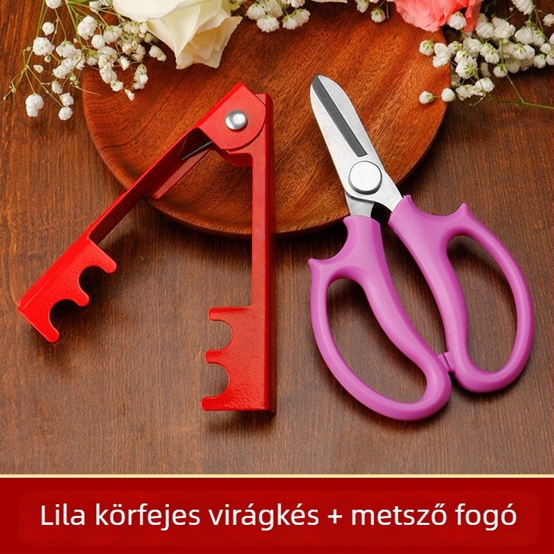 Virágkötő olló floristáknak — többfunkciós metszőolló, tüské eltávolítás és csokorformázás