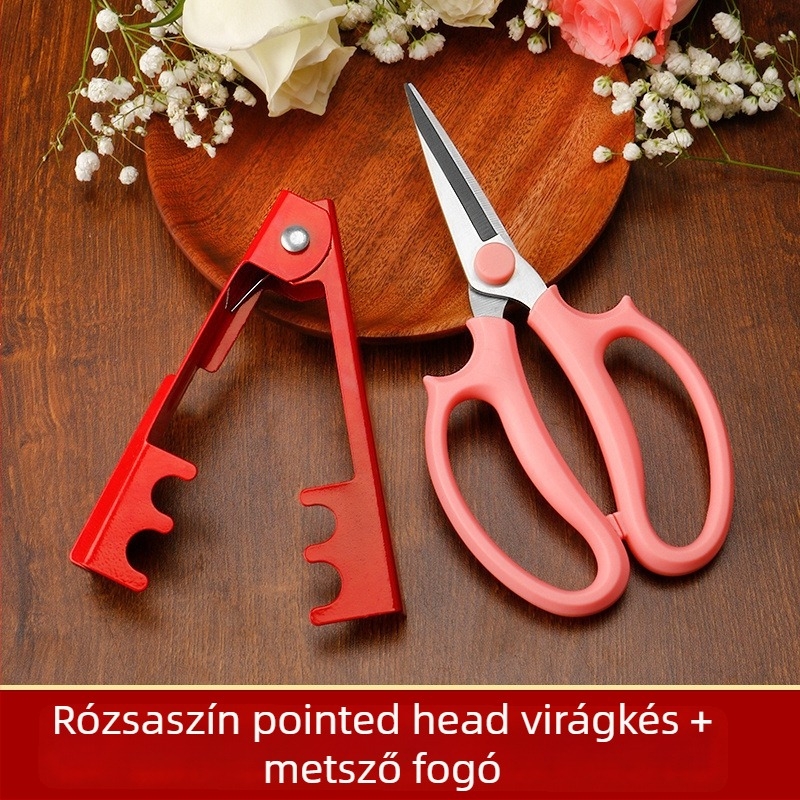 Virágkötő olló floristáknak — többfunkciós metszőolló, tüské eltávolítás és csokorformázás