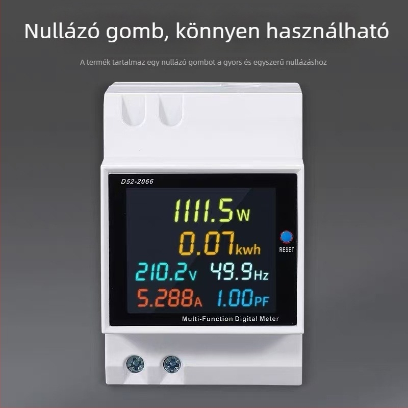 Intelligens otthoni elektromos mérő digitális kijelzővel, modell D52-2066, teljesítmény megjelenítés