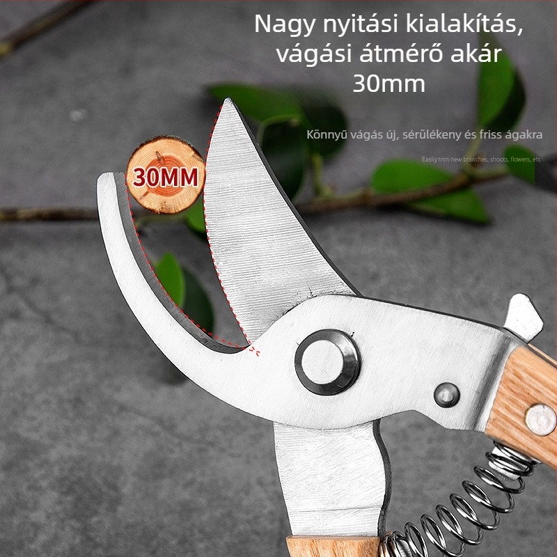 Faágak metszőolló, fából készült nyéllel – kerthez és gyümölcsfák metszéséhez