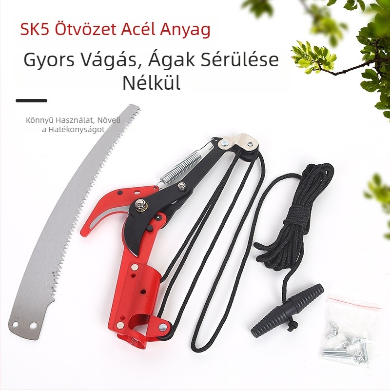 Teleszkópos metszőolló magas ágakhoz görgővel, gyümölcsszedésre