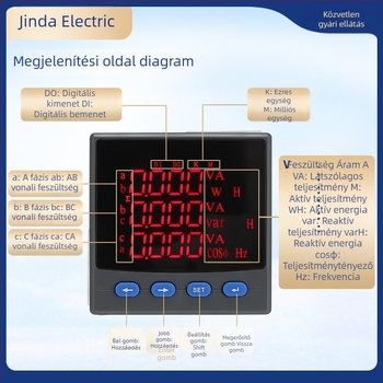 96 háromfázisú intelligens, többfunkciós teljesítménymérő áram- és feszültségméréssel, 485 kommunikációval és LCD kijelzővel