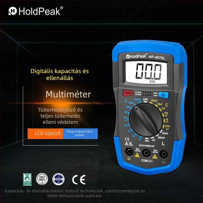 HoldPeak HP-4070L digitális multiméter kapacitás, ellenállás és induktivitás mérésére – LCR mérő