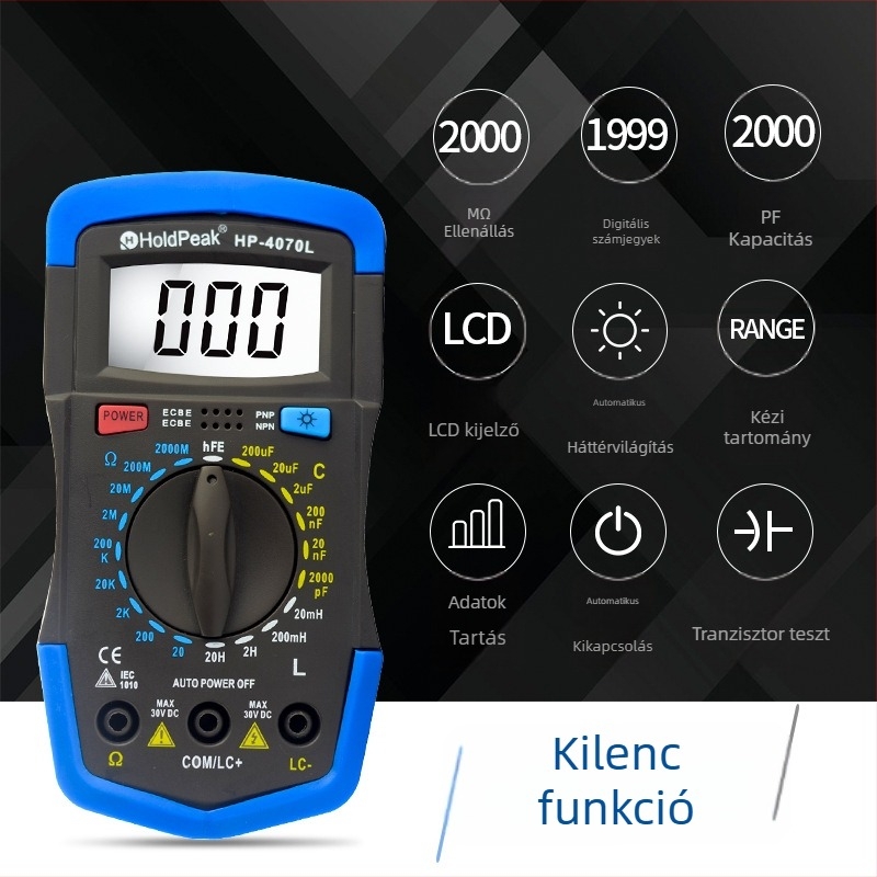 HoldPeak HP-4070L digitális multiméter kapacitás, ellenállás és induktivitás mérésére – LCR mérő