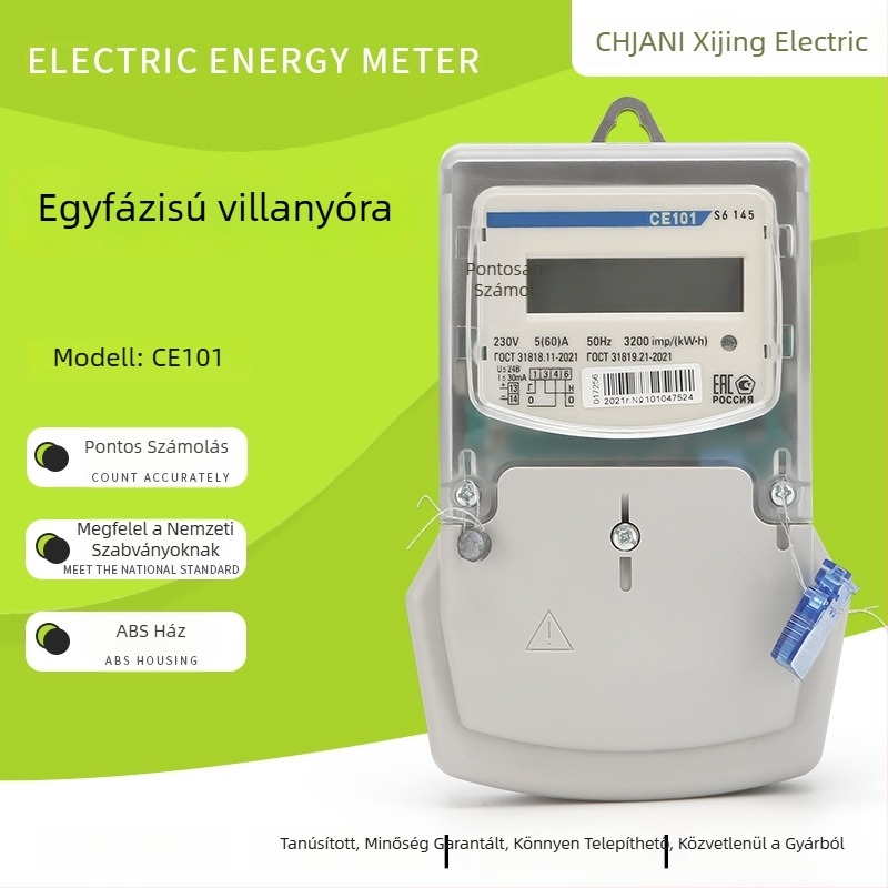 101 LCD egyfázisú elektromos mérő, alacsony energiafogyasztás, hosszú élettartam, kis hibaarány, átlátszó wattórás mérő