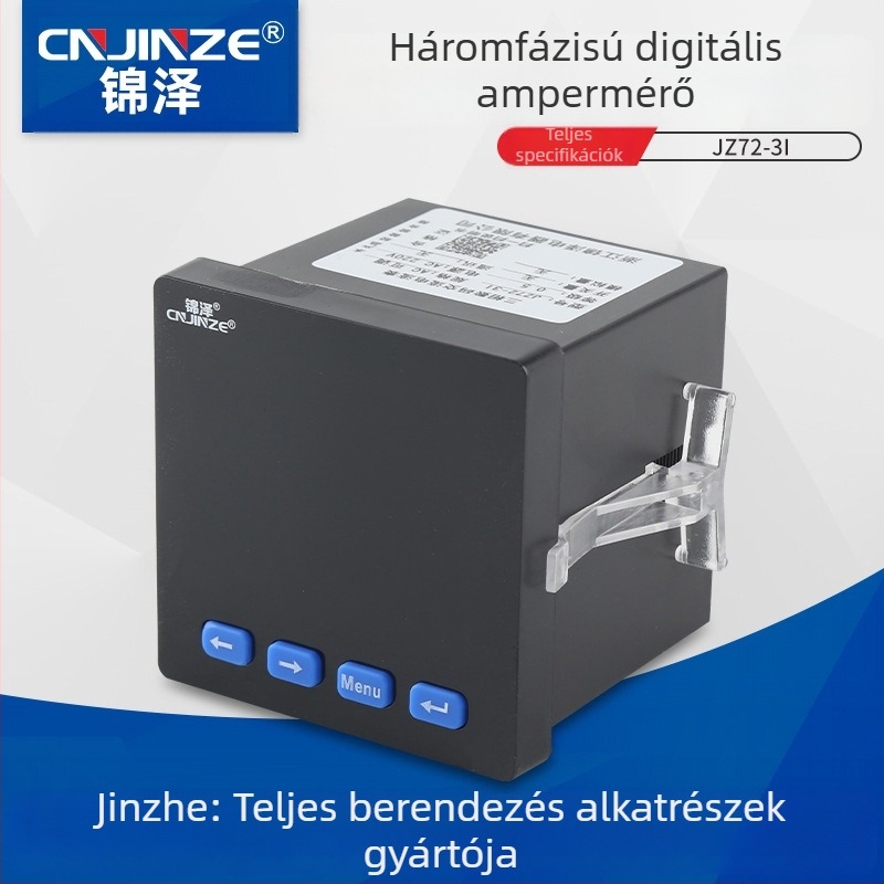 Háromfázisú digitális ampermérő JZ72-3I, pontosság 0,5%, referenciafeszültség 380/110 VAC, LED kijelző, maximális áram 5 A