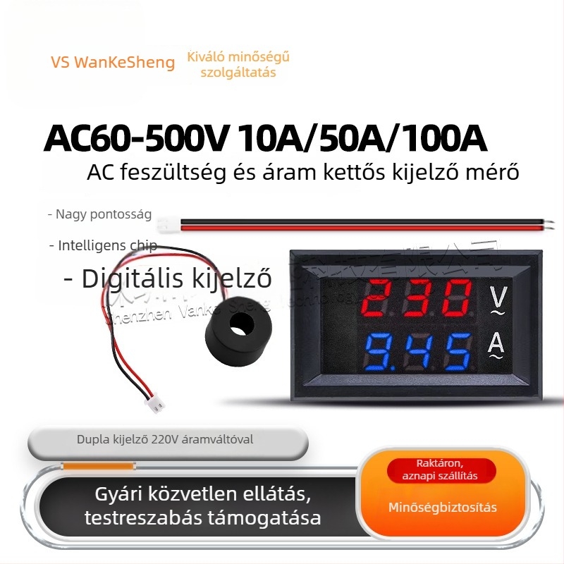 AC 60-500V kéttáblás feszültség- és árammérő modul, 10A/50A/100A, 220V, transzformátorral