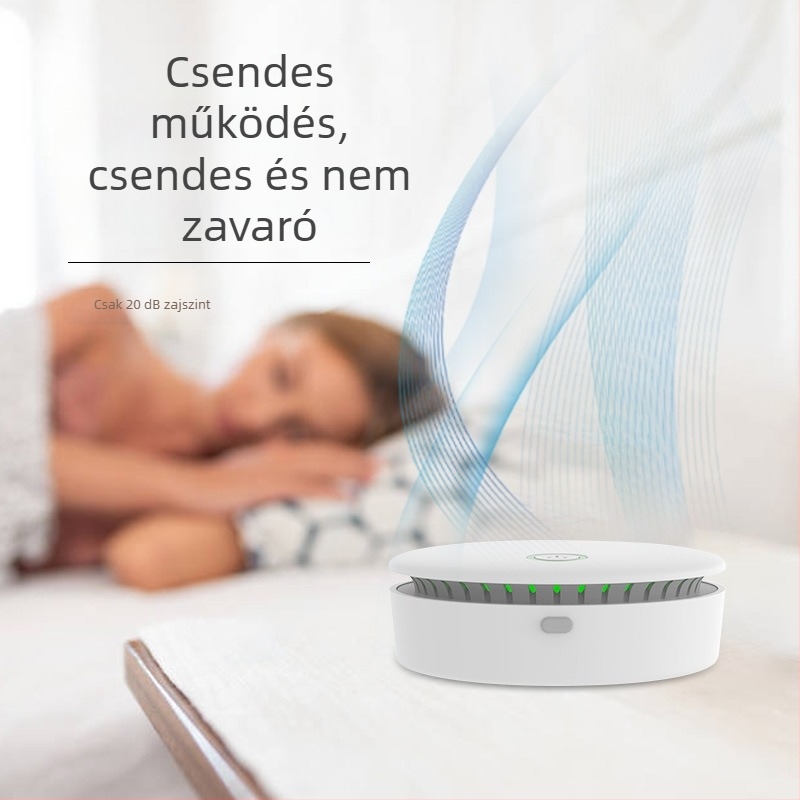 Hordozható asztali levegőtisztító ozonnal és negatív ionokkal – autóban is használható, USB tápegység, 10 m³/h légáram, zaj 36–45 dB, dezodorálás és sterilizálás