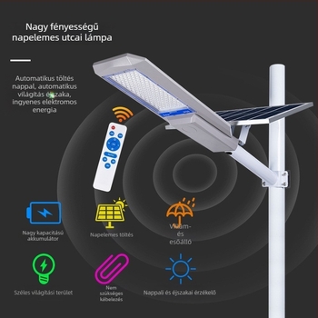 Ocean napelemes utcai lámpa IP65 vízálló, 100W, 6V, 12–16 órás üzemidő