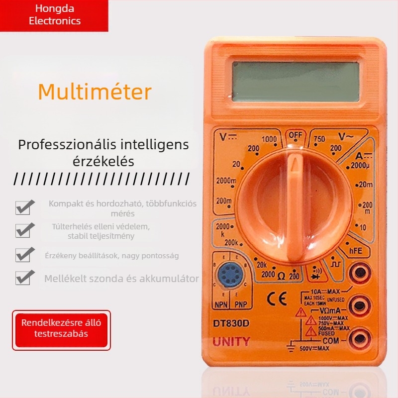 DT-830D buzzerrel ellátott digitális multiméter, kompakt kézi készülék, LCD kijelző