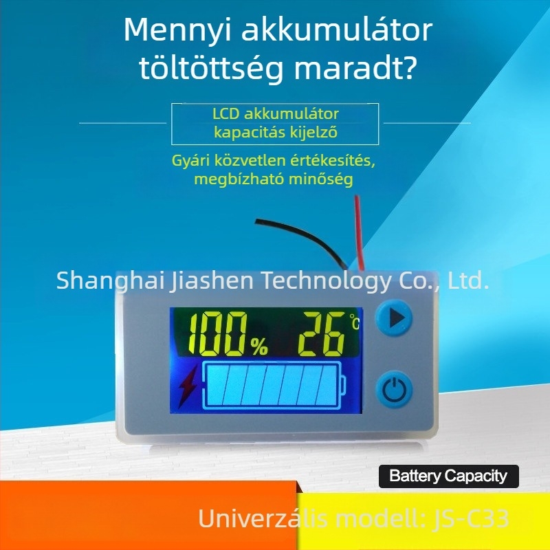 JS-C33 LCD színes kijelzős feszültségmérő és teljesítményfigyelő, 12V–72V
