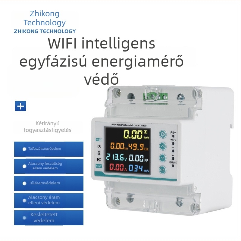 220V-os intelligens energiamérő túl- és alacsony feszültség elleni védelemmel, WiFi távoli vezérléssel, egyirányú újranyitó relé, előre feltöltött mérő