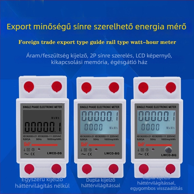 DIN-sínre szerelhető egyfázisú digitális energiamérő, intelligens kijelző, 220V