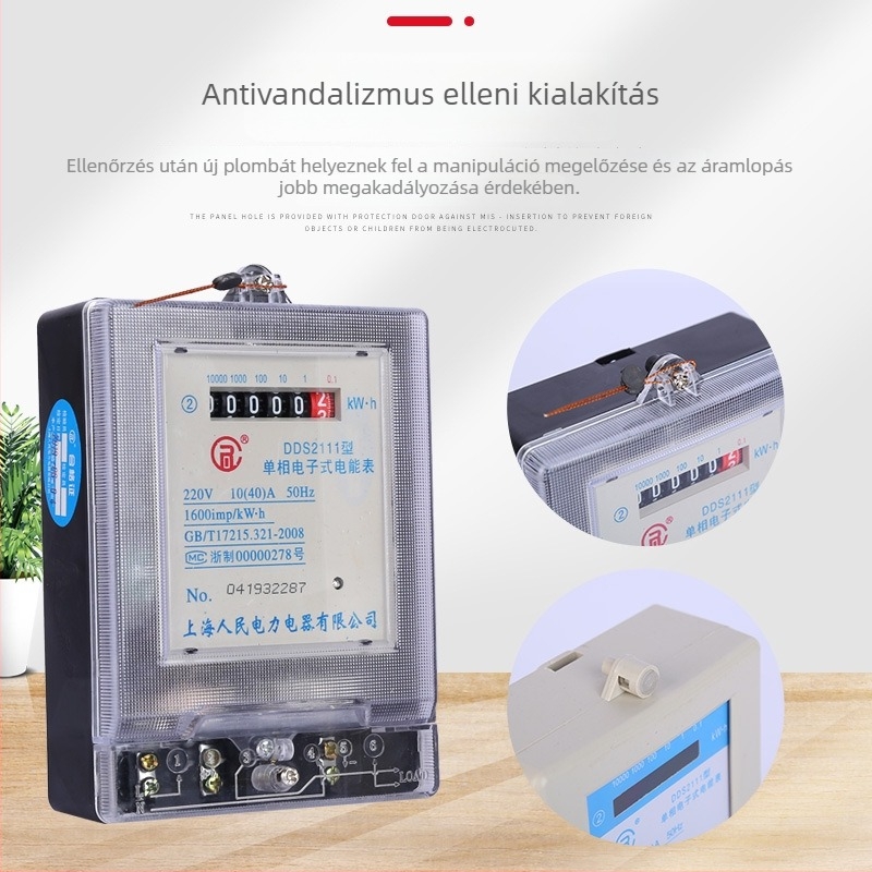 DDS2111 egyfázisú elektronikus energiamérő, 220V, nagy pontosságú otthoni használatra