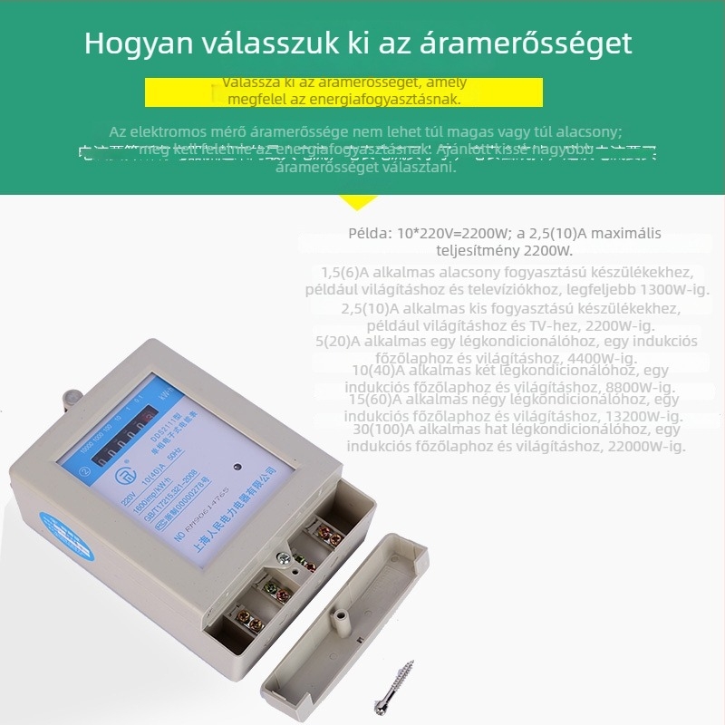 DDS2111 egyfázisú elektronikus energiamérő, 220V, nagy pontosságú otthoni használatra
