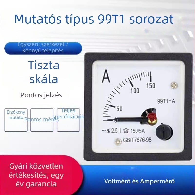 99T1-A-V AC feszültség- és árammérő mutató típusú, 50A, 100/5, 200/5, 300/5, Magas pontosság 450