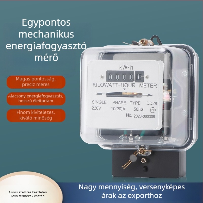 DD28 egyfázisú mechanikus mérő, átlátszó burkolattal, pontos mérést, egyszerű telepítés