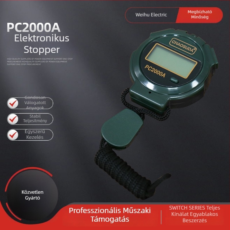 PC2000A elektronikus stopper – multifunkcionális sportidőmérő, vízálló futáshoz és gateballhoz