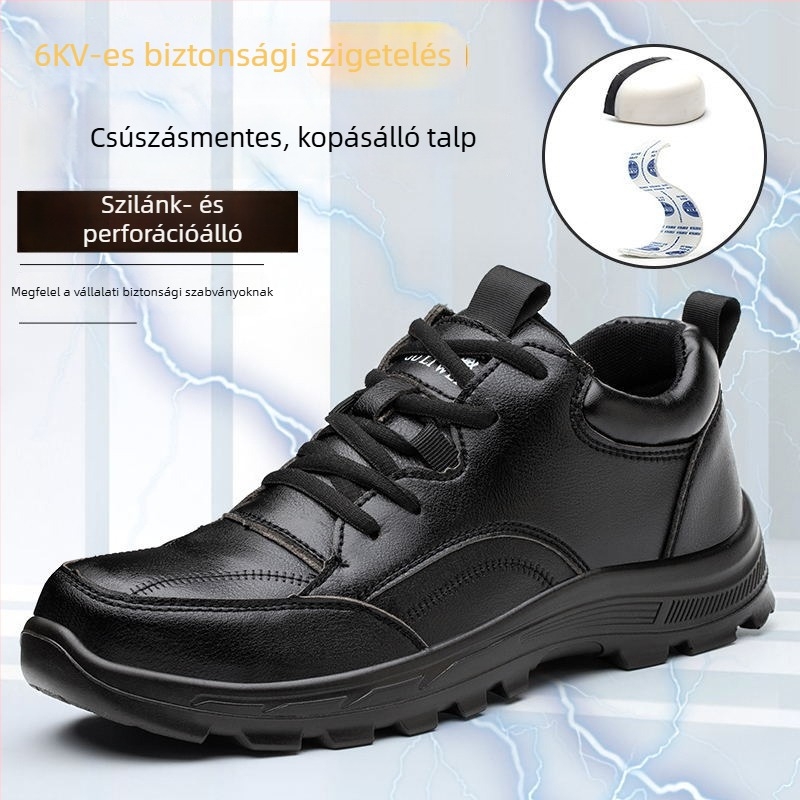 Férfi munkavédelmi cipő műanyag- és acél orrvédővel, Kevlar középtalppal, szigetelt, négy évszakos
