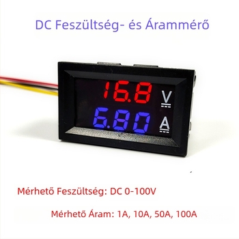 DC feszültség- és árammérő, kettős kijelzővel, digitális kijelző, 0-100 V / 0-100 A, nagy pontosság