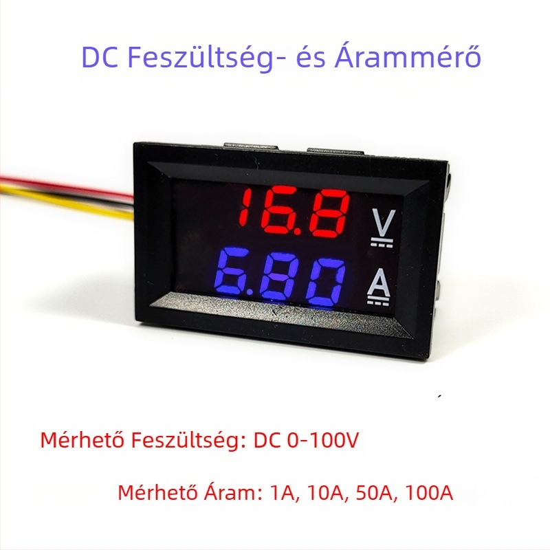 DC feszültség- és árammérő, kettős kijelzővel, digitális kijelző, 0-100 V / 0-100 A, nagy pontosság