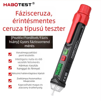 HT100P Érintés nélküli fázissorrend-mérő, háromfázisú teszter digitális kijelzővel, motor forgásdetektor, hordozható