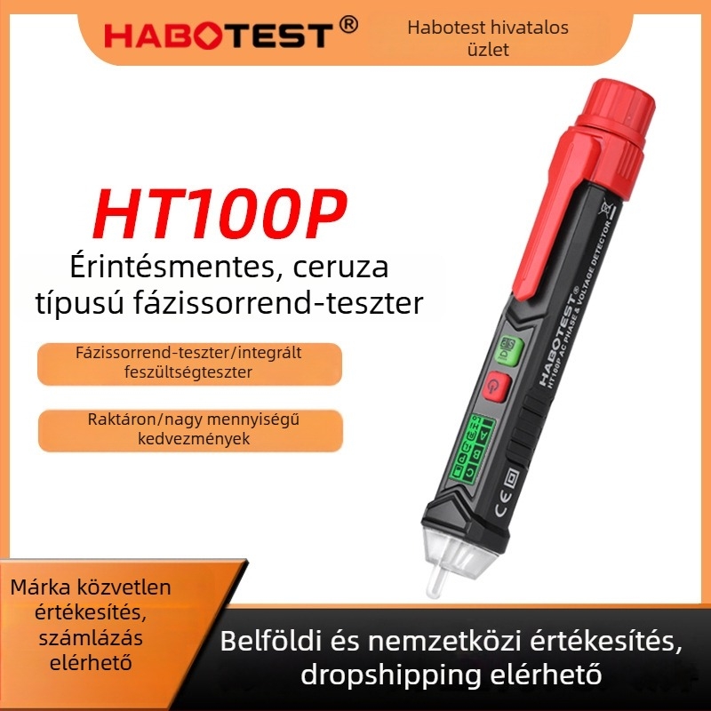 HT100P Érintés nélküli fázissorrend-mérő, háromfázisú teszter digitális kijelzővel, motor forgásdetektor, hordozható