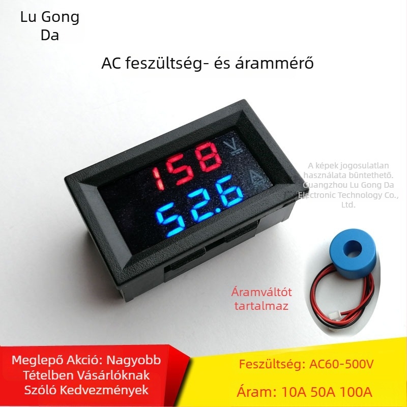 AC60-500V feszültség- és áramerősség-mérőfej, magas pontosságú digitális dupla kijelző, 220V/ háromfázis 380V