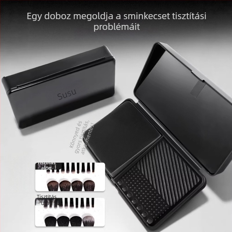 Lychee Tree Sminkecset Tisztító Eszköz: Mini Mosódeszka Tisztító Szappannal, Ecset Tisztító Doboz és Szárító Doboz