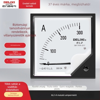 Delixi 6L2 ampermérő, 80×80 mm, árammérő, tartományok: 200/5, 300/5, 100/5, 500/5, 600/5, mutatótípus