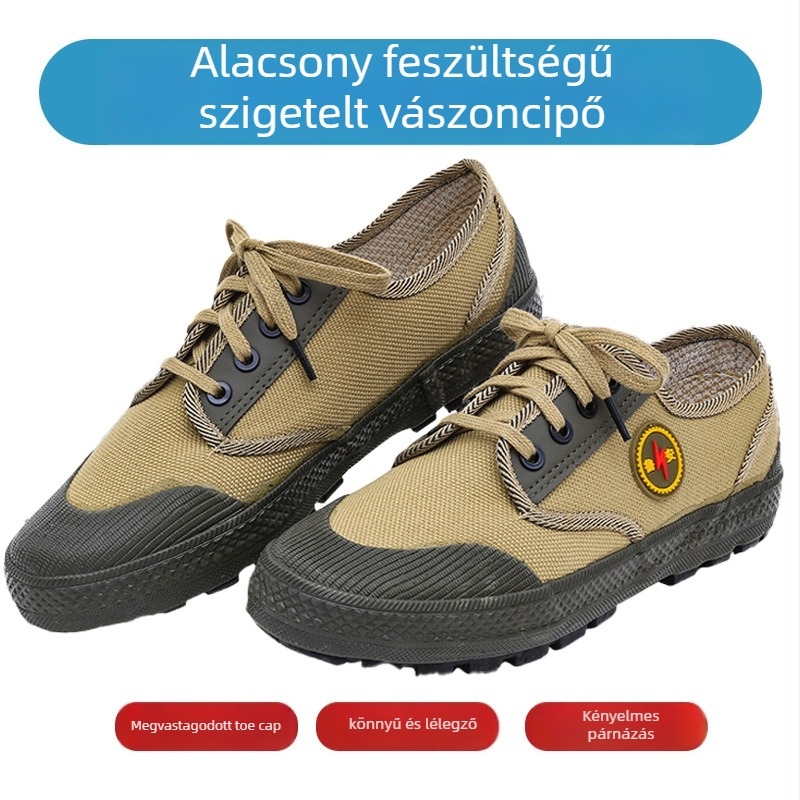 Vászonból készült szigetelt cipő, alacsony bokakialakítás, elektromos védelem