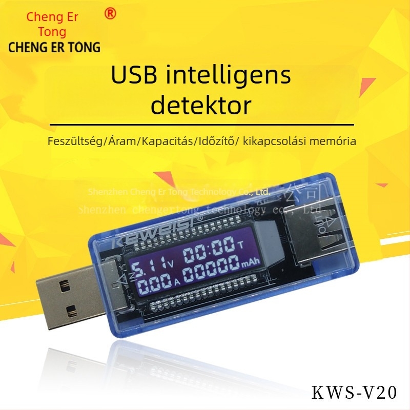 USB áram- és feszültségmérő duál LCD-kijelzővel, USB teszter, USB kapacitás-tesztelő