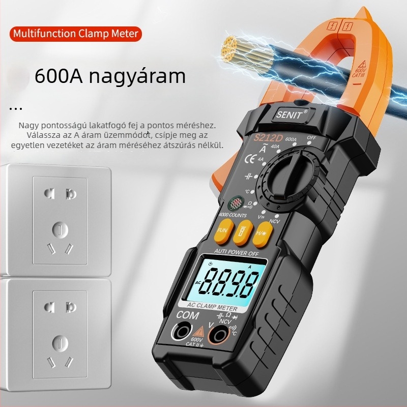 600A AC áramkör klipszmérő, univerzális digitális klipszmérő hangos bejelentéssel
