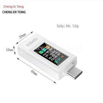 Type-C kétirányú tester színes kijelzővel — USB áram- és feszültségmérő, modell 1902C