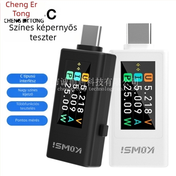 Type-C kétirányú tester színes kijelzővel — USB áram- és feszültségmérő, modell 1902C