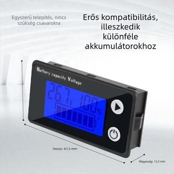 Kétvezetékes LCD digitális feszültségmérő, 9-100V, akkumulátor töltöttségi kijelző