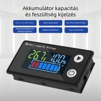 Kétvezetékes LCD digitális feszültségmérő, 9-100V, akkumulátor töltöttségi kijelző