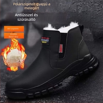 Téli biztonsági munkacipő műanyag-ötvözött orral, ütésálló és perforáció elleni védelem, könnyű, szigetelt, felsőrész mikro szálas bőrből