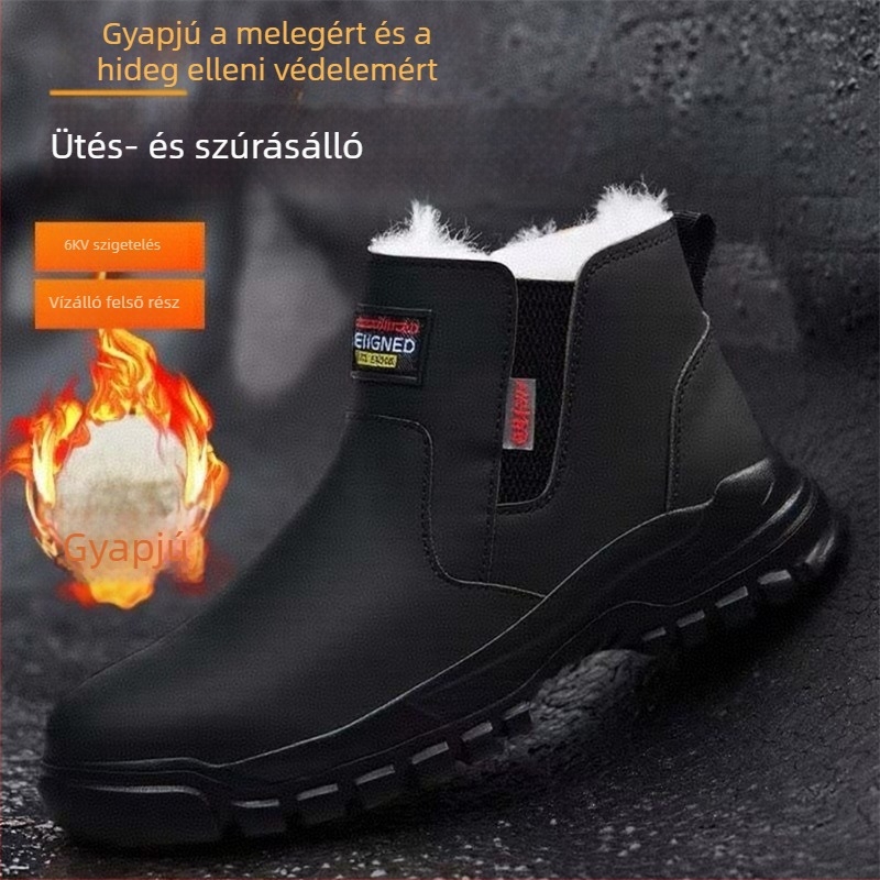 Téli biztonsági munkacipő műanyag-ötvözött orral, ütésálló és perforáció elleni védelem, könnyű, szigetelt, felsőrész mikro szálas bőrből