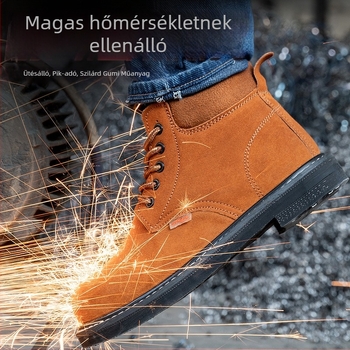 Férfi munkavédelmi cipő – slip-on, gumírozott talpú, velúr bőr, acél orrtalp, átütés- és ütésálló