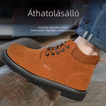 Férfi munkavédelmi cipő – slip-on, gumírozott talpú, velúr bőr, acél orrtalp, átütés- és ütésálló
