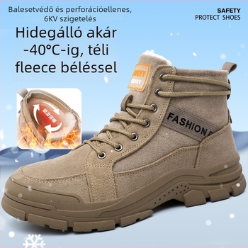 Izolált védő bakancs, ütésálló és átszúrás elleni védelemmel, magas felső rész, fleece belsővel.