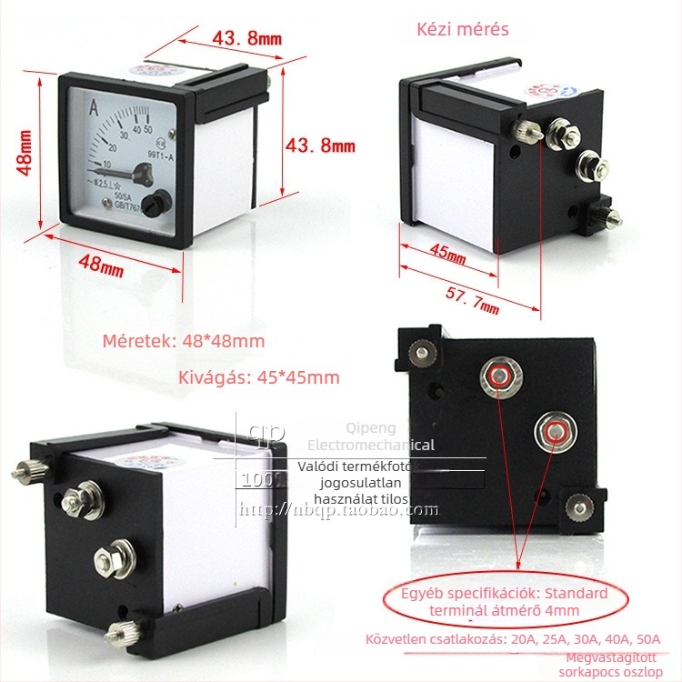 Chuanda Instrument 99C1-A mutatós DC ampermérő, tartomány 1–1000 A, tápegység DC6–500 V, méretek 48×48 mm