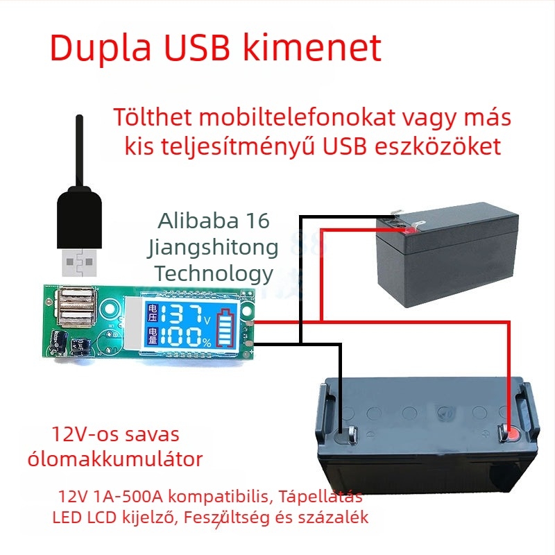 Ólomsavas akkumulátor feszültségmérő, 3S 12V Li-akkumulátor, LED LCD kijelző, DC kábel USB töltéssel