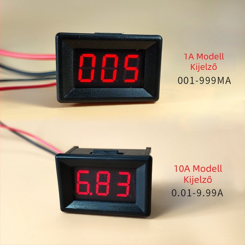 DC digitális amperméter, nagy pontosságú kijelzővel, kompakt árammérő 0-999 mA / 0-10 A