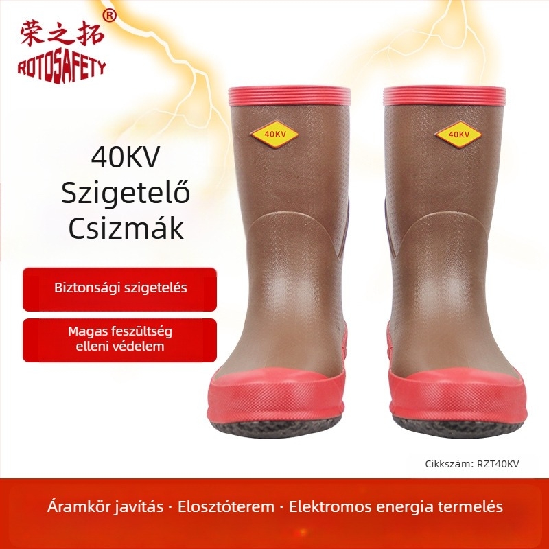 Izolált cipők villanyszerelőknek - gumi, középmagas felsőrész, szigetelés, márka Rongzhituo