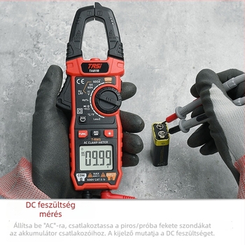 Teanz TA811A klampmeter digitális multiméterrel, magas pontosságú AC/DC feszültség- és árammérés, 6000-es kijelző, 0–600 A tartomány.
