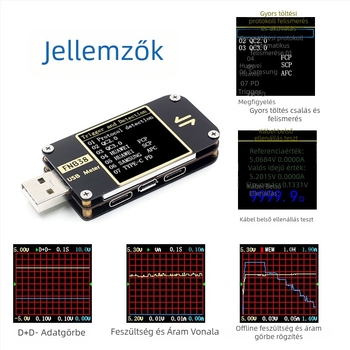 USB feszültség- és árammérő FNB38 gyors töltési protokollok tesztelésére QC4+, PD3.0, 2.0 PPS (4-24V)